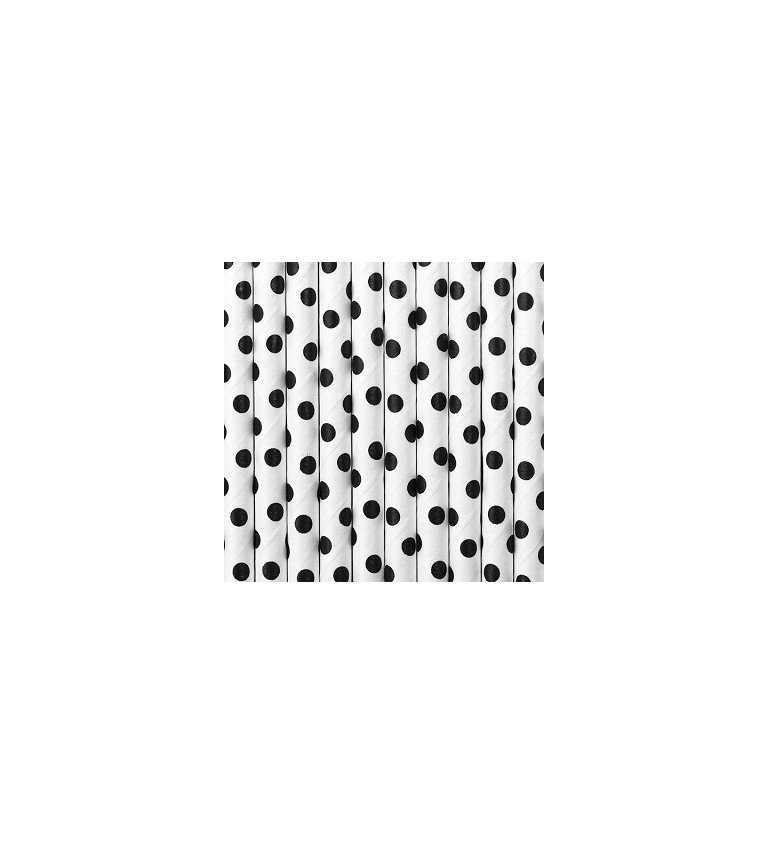 Brčka papírová s černými puntíky - bílá
