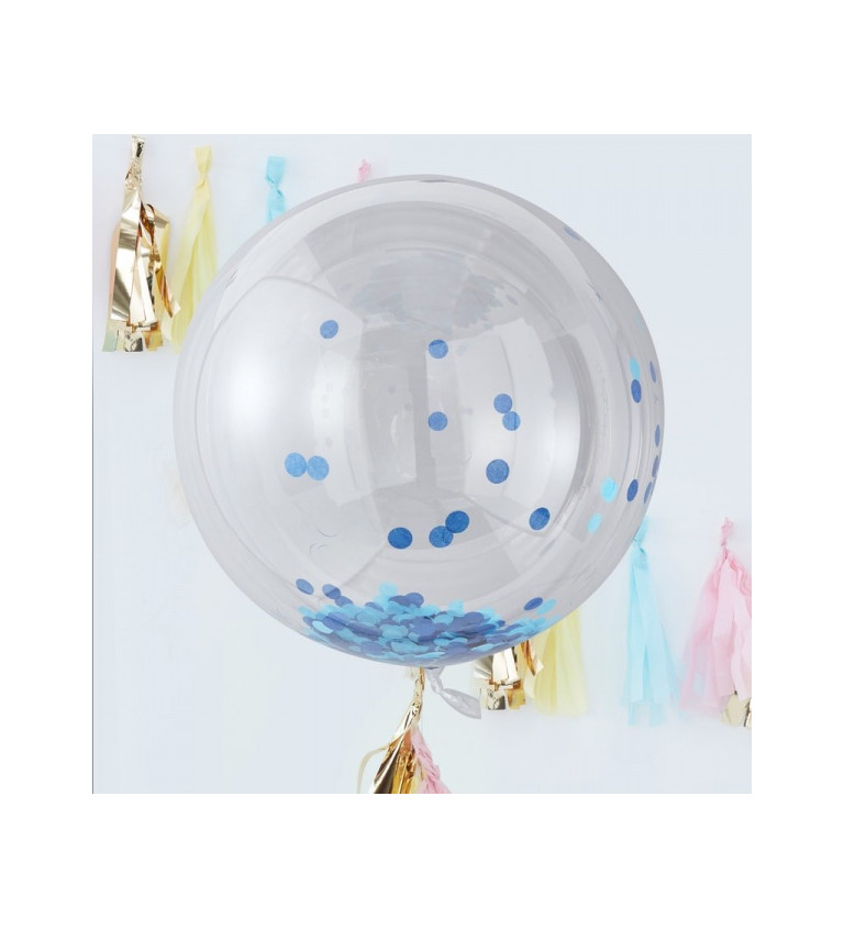 Balónek - velký s modrými konfetami 3 ks