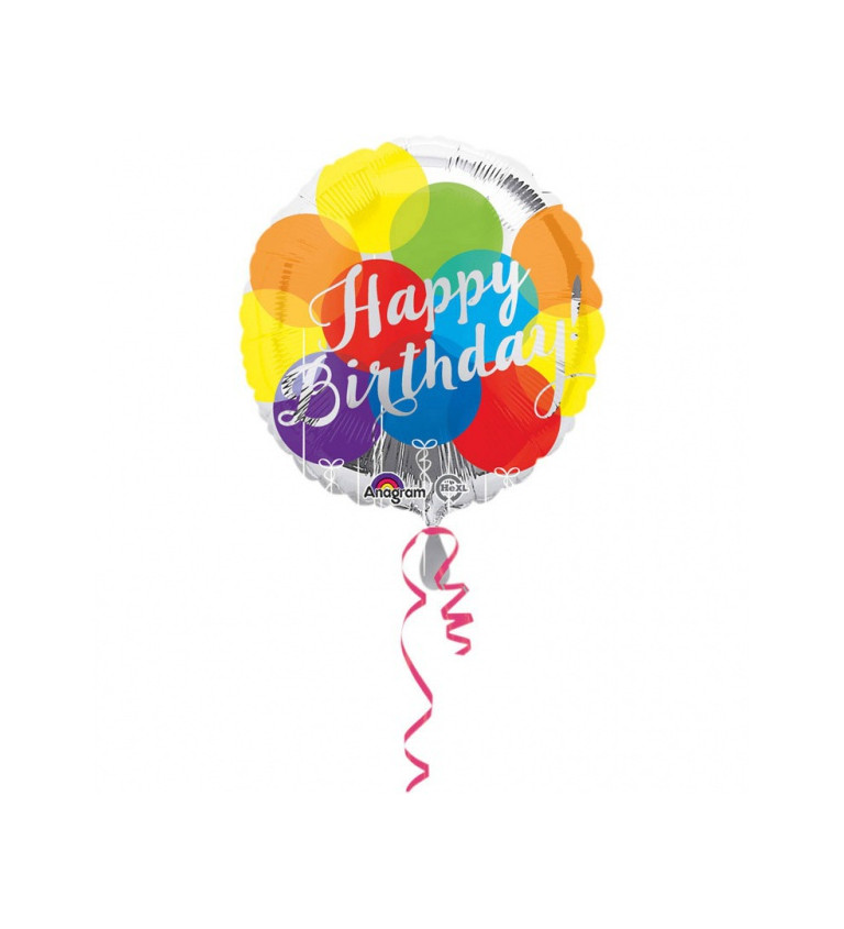 Barevný kulatý fóliový balónek Happy Birthday
