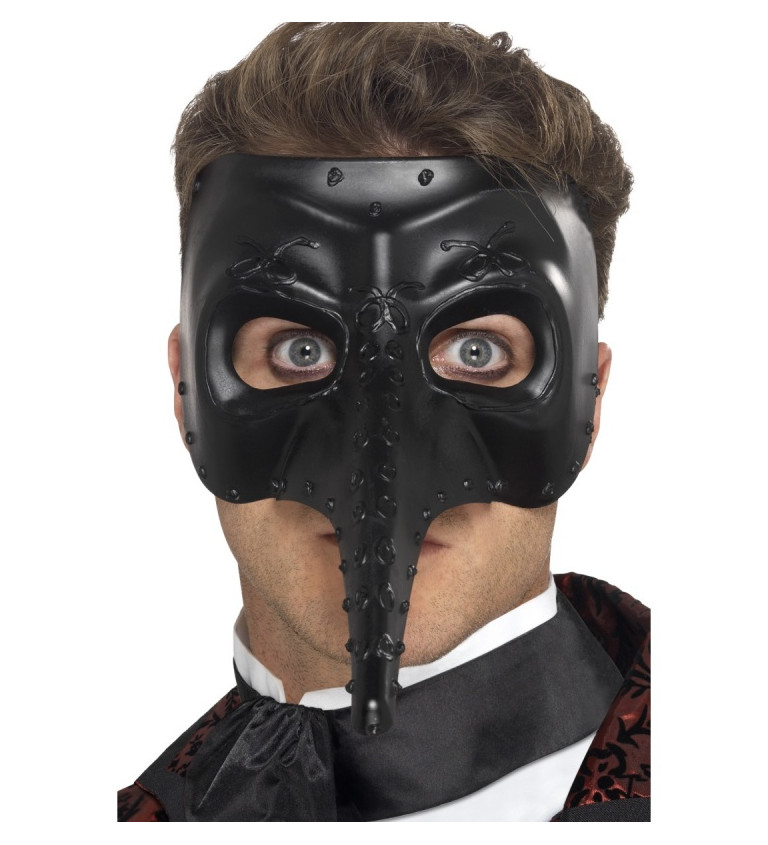 Benátská maska s nosem - černá