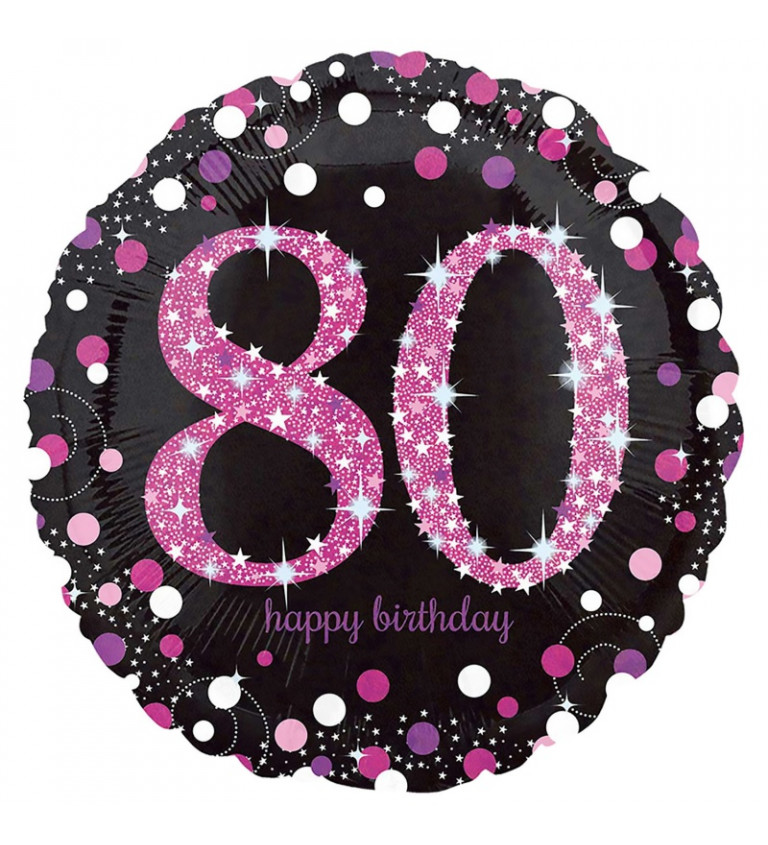 Fóliový balónek narozeninový - kulatý, černý s číslem 80