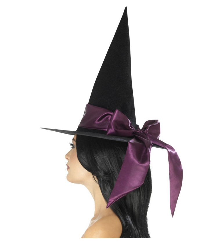 Čarodějnický klobouk s mašlí - fialovou
