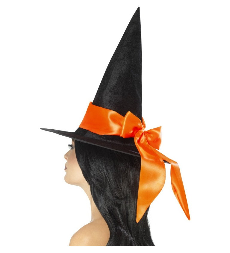 Čarodějnický klobouk s mašlí - oranžovou
