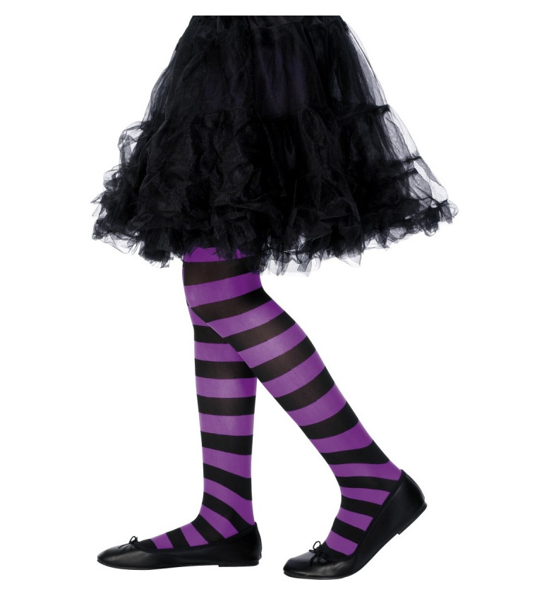 Dětské punčocháče pruhované fialovo-černé