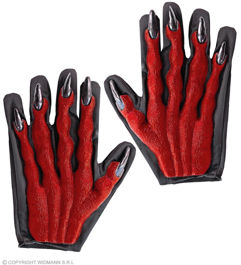 Červené rukavice s černými drápy
