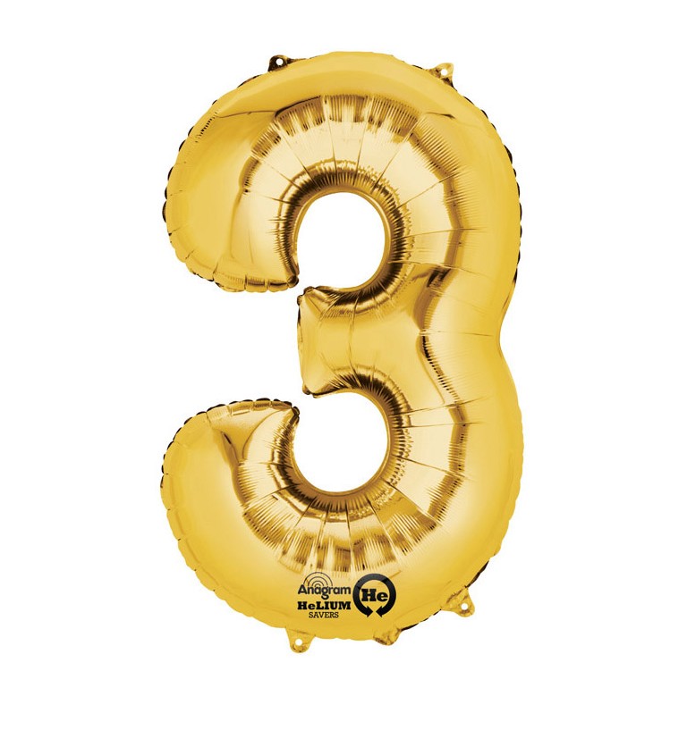 Balonek "3" velký - zlatý