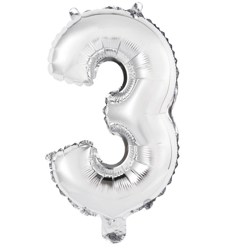Mini stříbrný fóliový balónek číslo 3