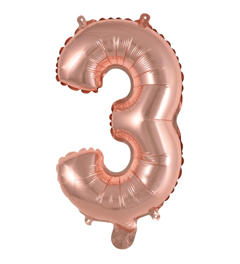 Mini fóliový balónek číslo 3 růžové zlato