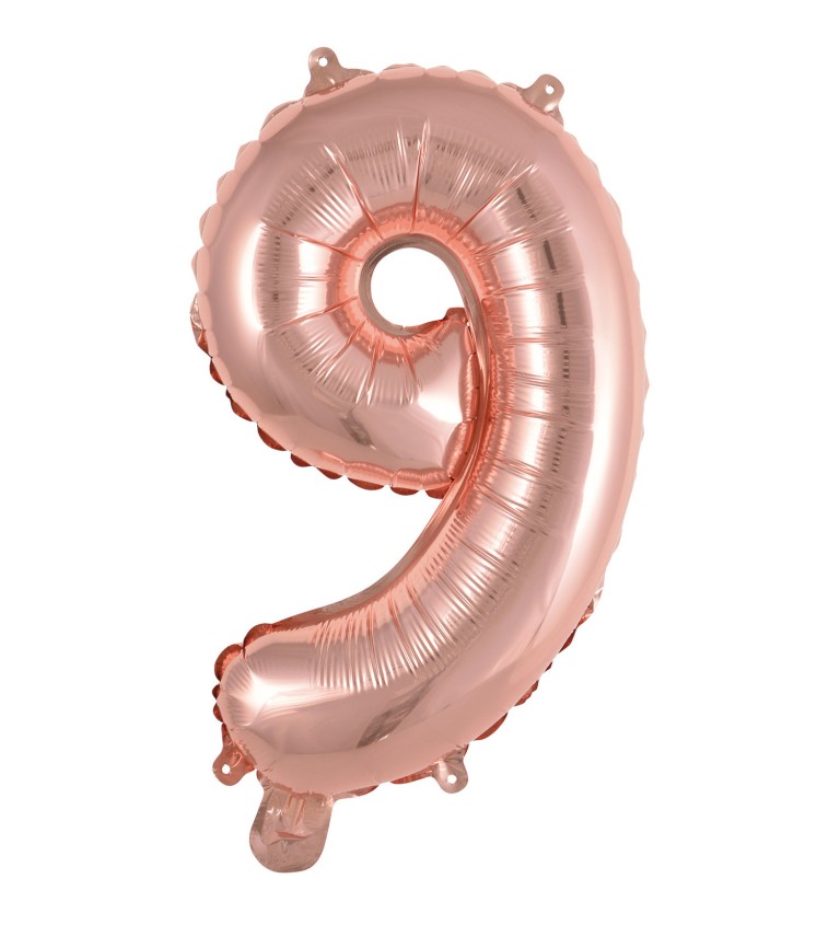 Mini fóliový balónek číslo 9 růžové zlato