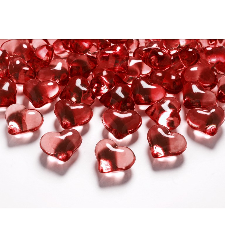 Dekorativní krystalky srdíčka - červené