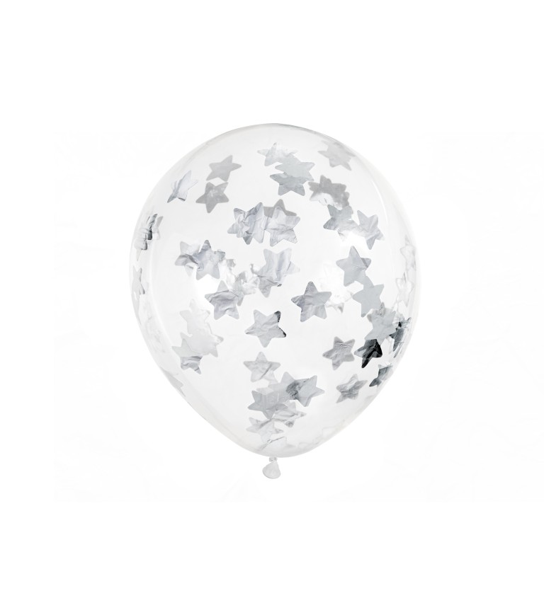 Balónek se stříbrnými hvězdičkovými konfetami sada