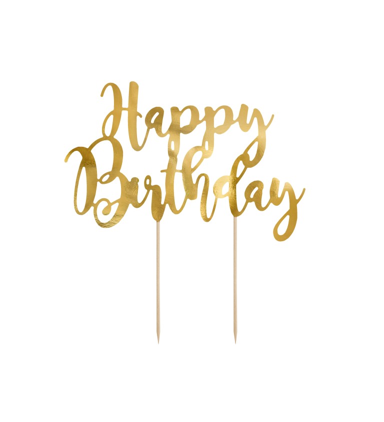 Ozdoba na dort - Happy Birthday zlatá