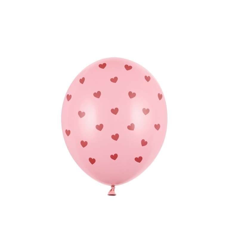 Balonek růžový se srdíčky - 6 ks