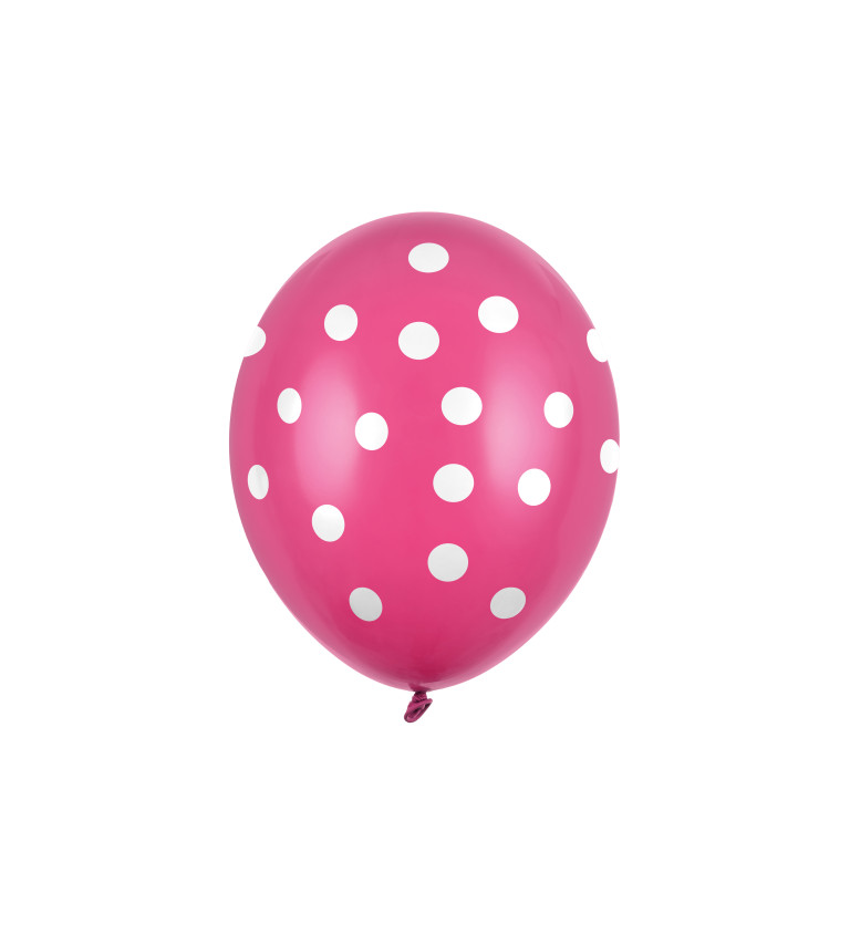 Balónek pastelový tmavě růžový - bílé puntíky