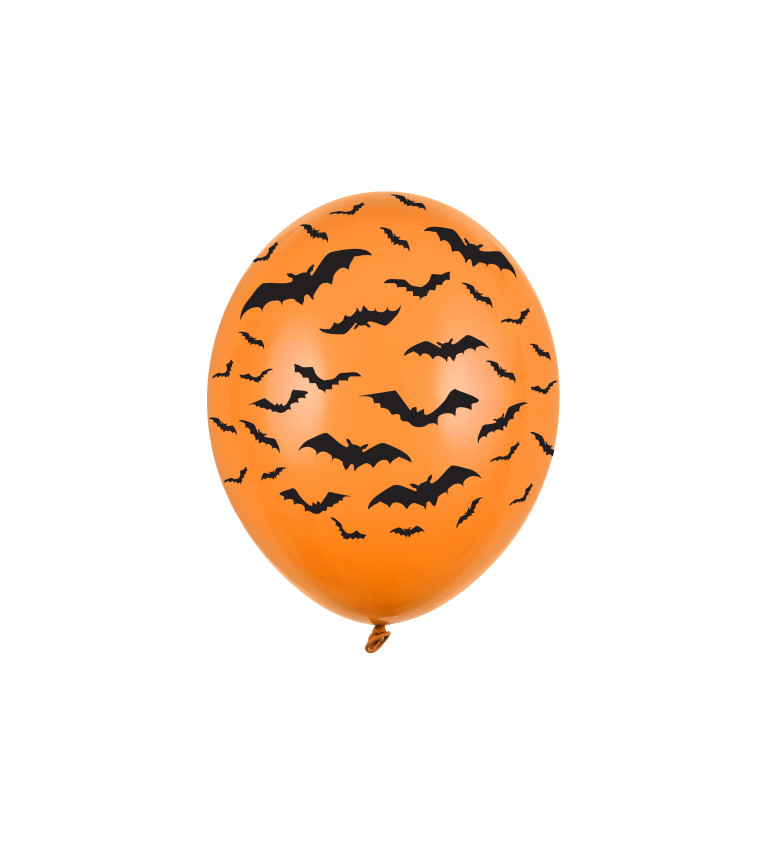 Latexové balónky - oranžové - s netopýry - 6 ks