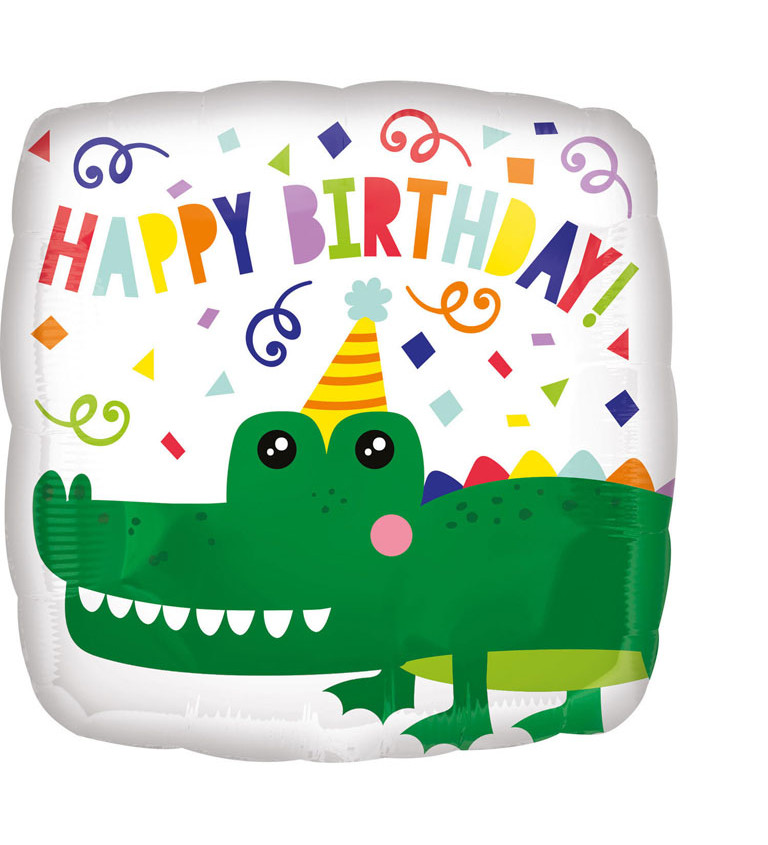 Fóliový narozeninový balónek - hranatý s krokodýlem