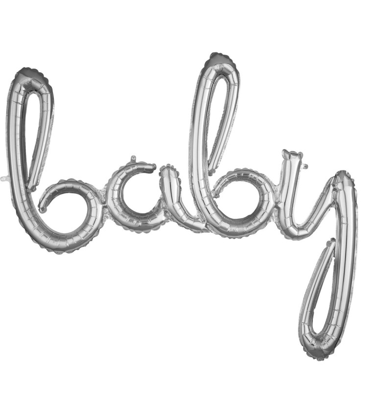 Stříbrný fóliový balónek baby