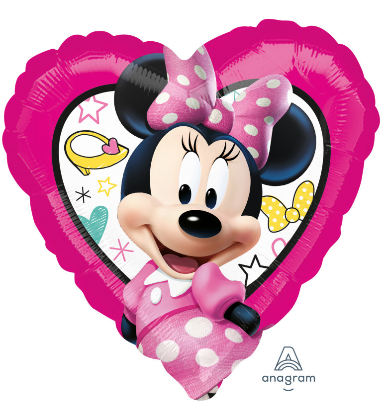 Fóliový balónek - růžové srdce s Minnie