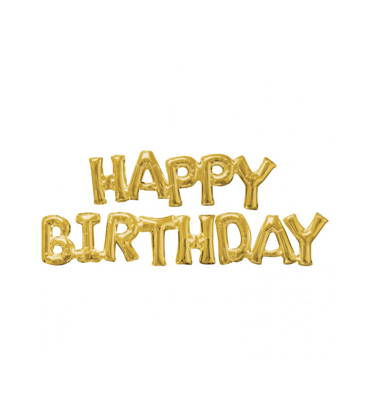 Happy Birthday nápis - zlatý balónek