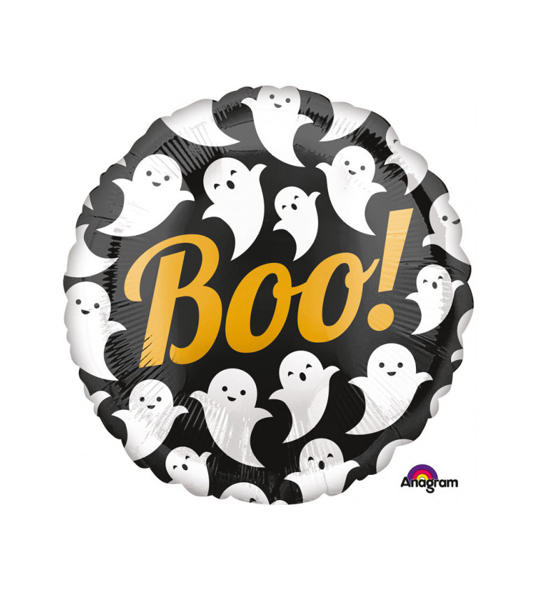 Fóliový balónek - kulatý s nápisem "Boo!"