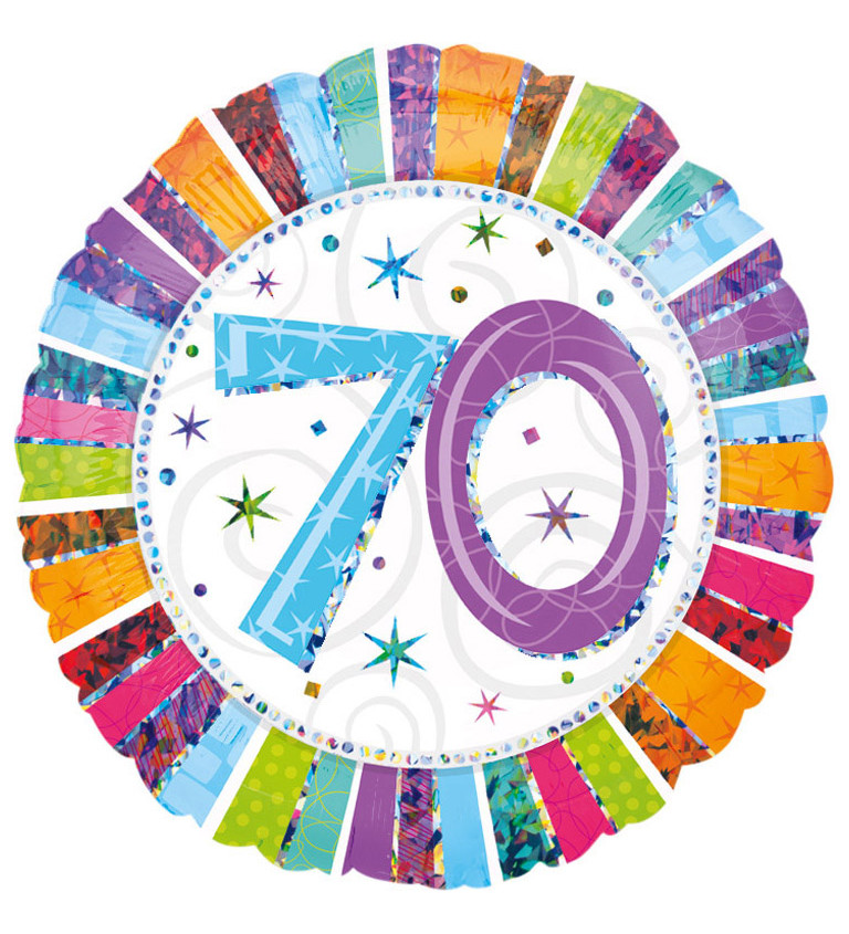 Fóliový balónek narozeninový - barevný s číslem 70