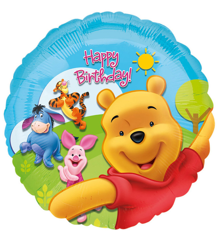 Fóliový narozeninový balónek - kulatý s Medvídkem Pů