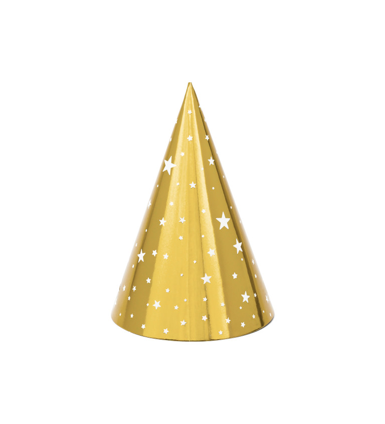 Papírové kloboučky - zlaté s hvězdama