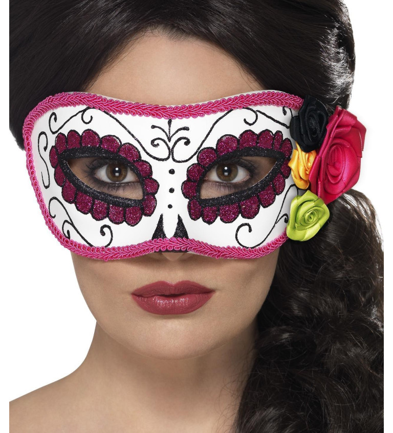 Mexická maska s růžemi - růžová