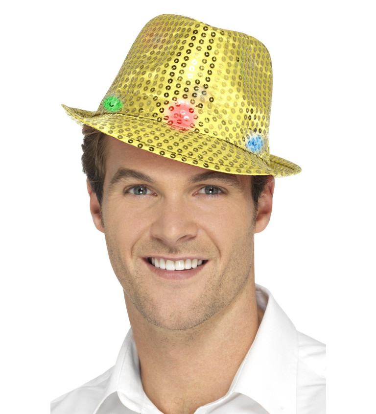 Flitrový párty klobouk žlutý