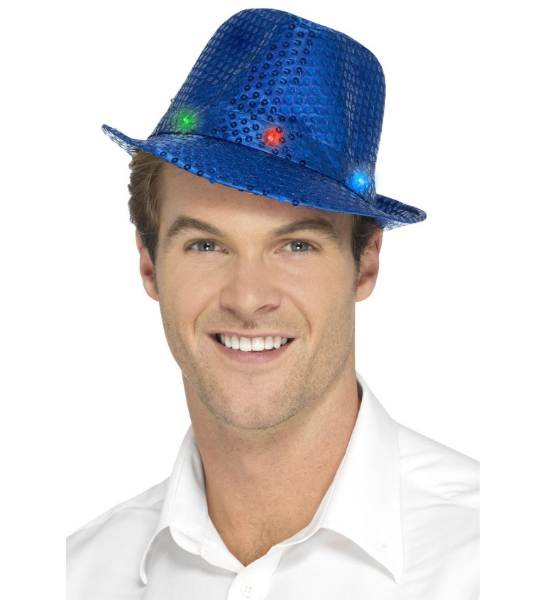 Flitrový párty klobouk modrý