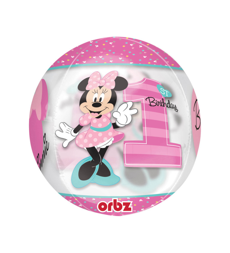 Fóliový balónek narozeninový - Minnie s číslem 1