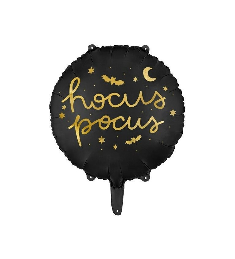 Fóliový balónek - kulatý, černý s nápisem "hocus pocus"