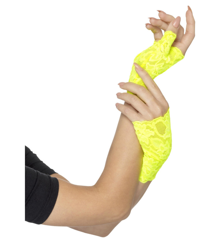Neonově žluté krajkové rukavičky