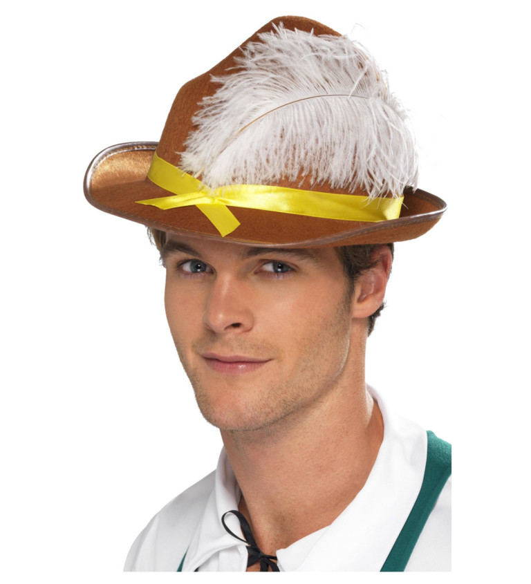 Bavorský klobouk - hnědý s pérem