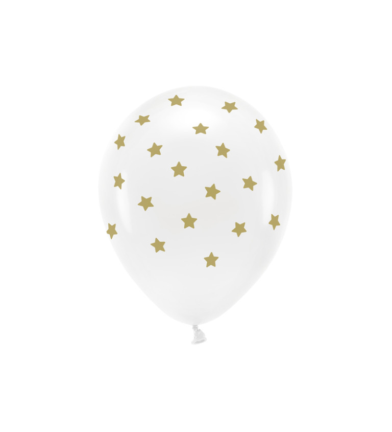 Eco balónky - bílé, zlaté hvězdičky