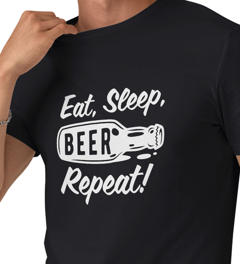 Pánské černé triko - Eat sleep beer repeat