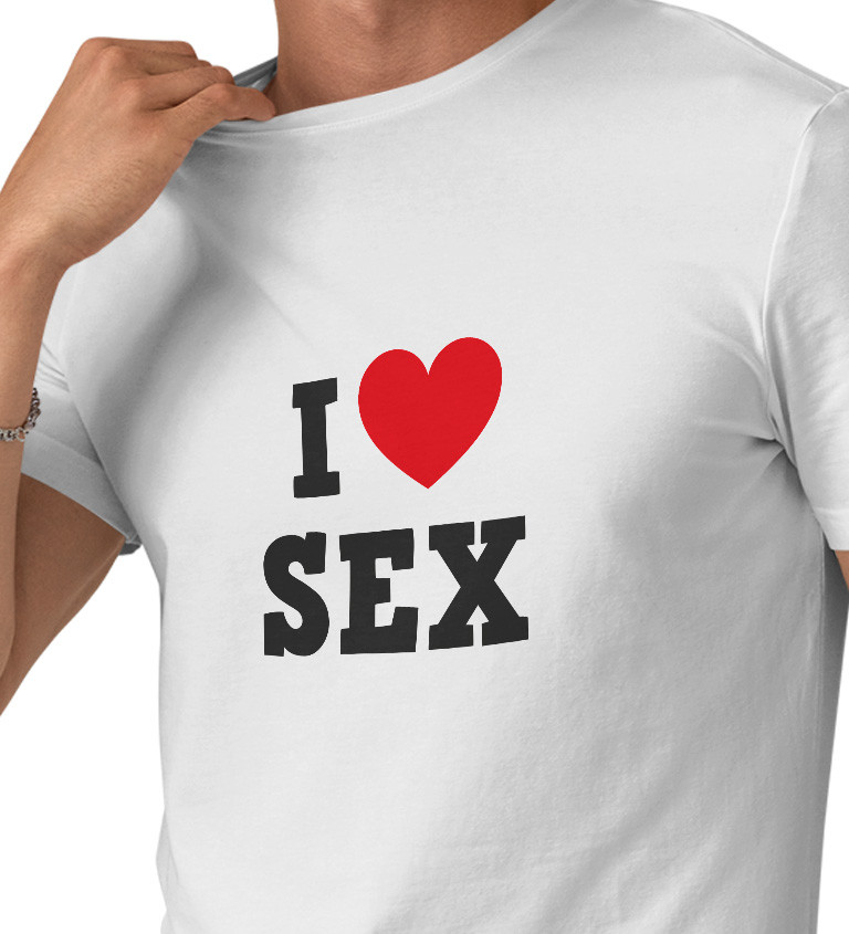 Pánské bílé triko - I love sex