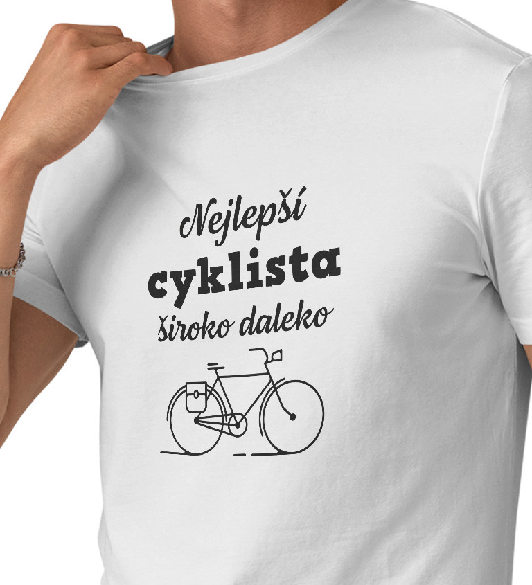 Pánské bílé triko - Nejlepší cyklista široko daleko