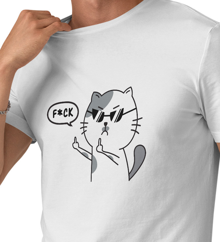 Pánské triko bílé - F*ck kočka