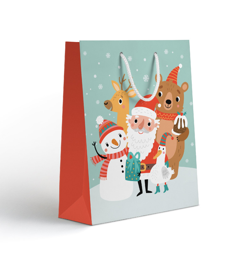 Dárková taška - Santa se zvířátky a sněhulák