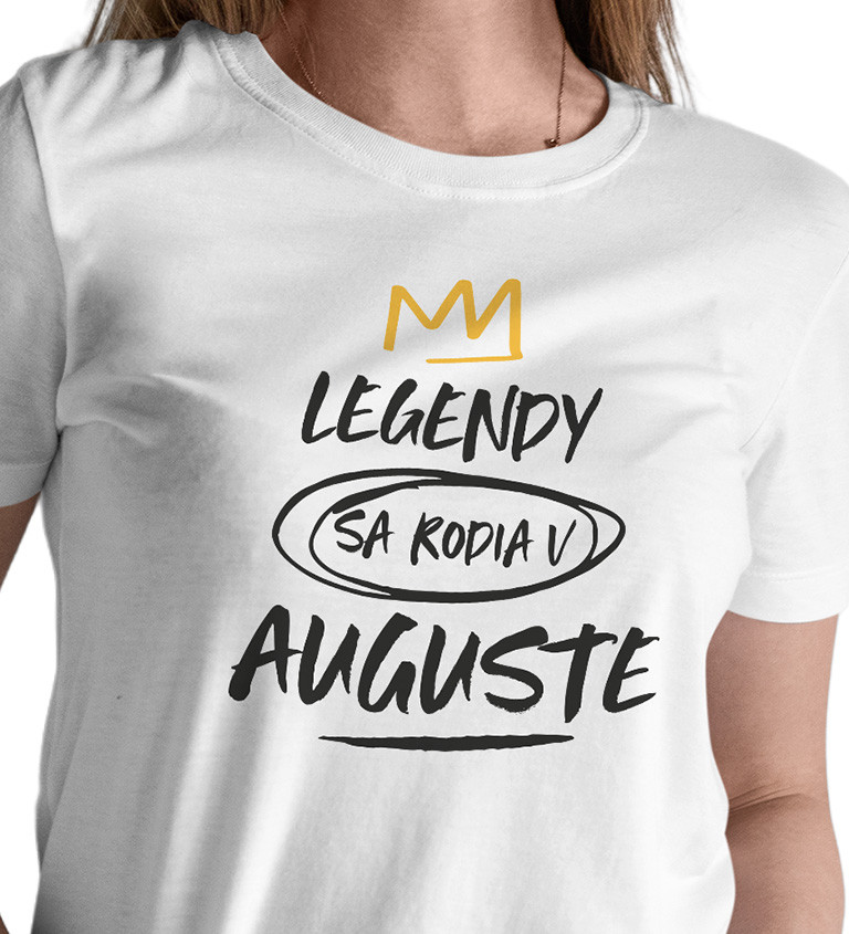 Dámske tričko biele Legendy sa rodia v auguste XS