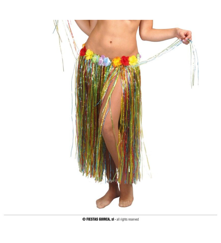 Havajská vícebarevná sukně s květy - dlouhá