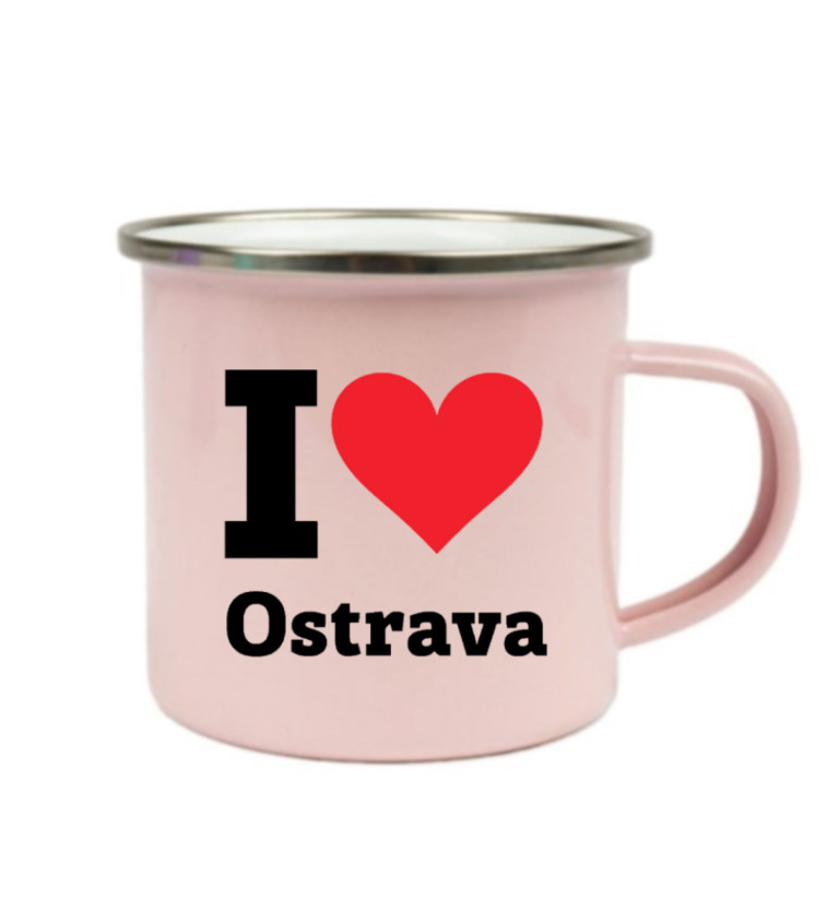 Plecháček růžový Pánské bílé triko I love Ostrava