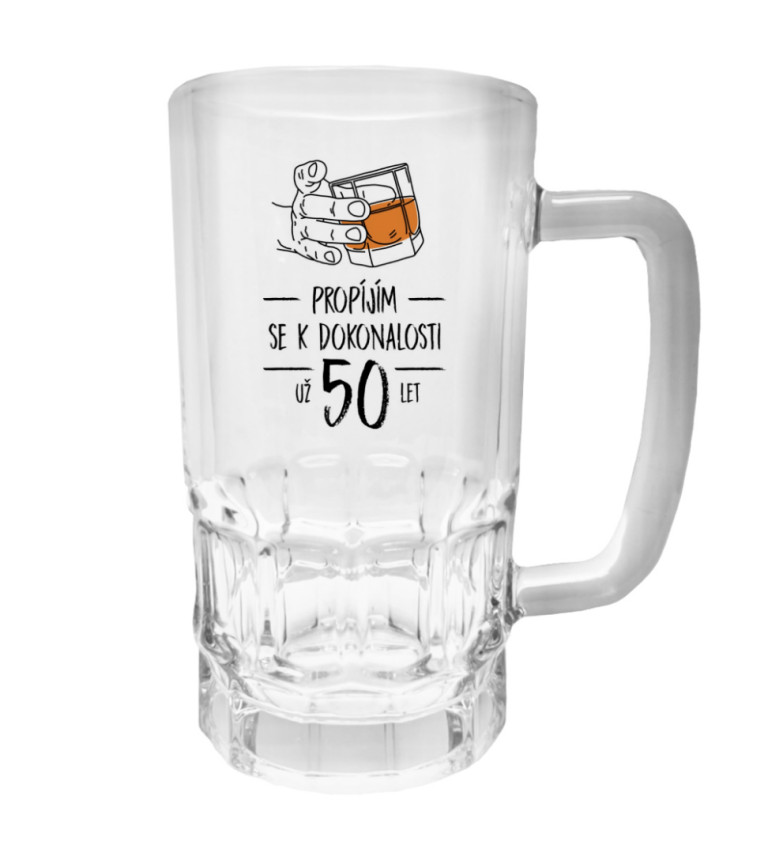 Půllitr s potiskem - Propíjím se k dokonalosti už 50 let, 500 ml