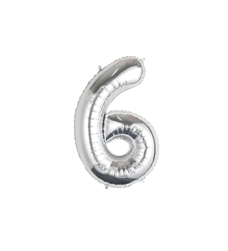 Fóliový balónek - číslo 6 stříbrné, 89 cm