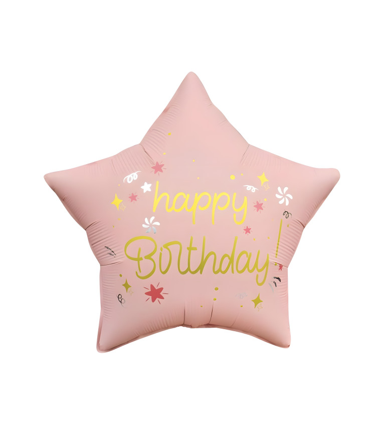 Fóliový balónek - Růžová Happy birthday hvězda