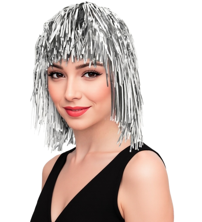 Metalicky stříbrná dámská paruka