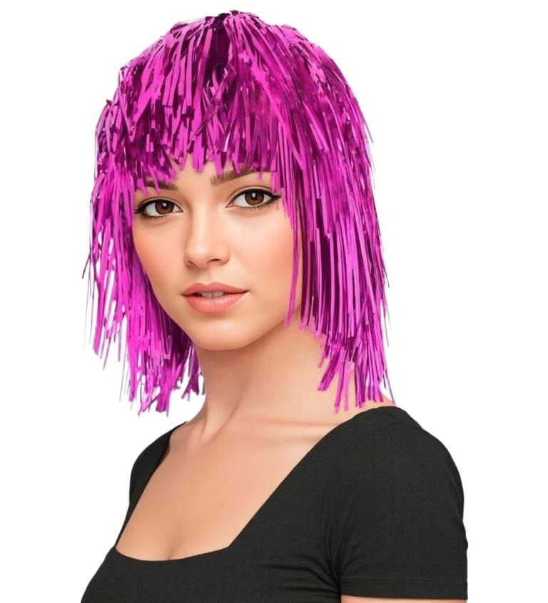 Metalicky růžová dámská paruka