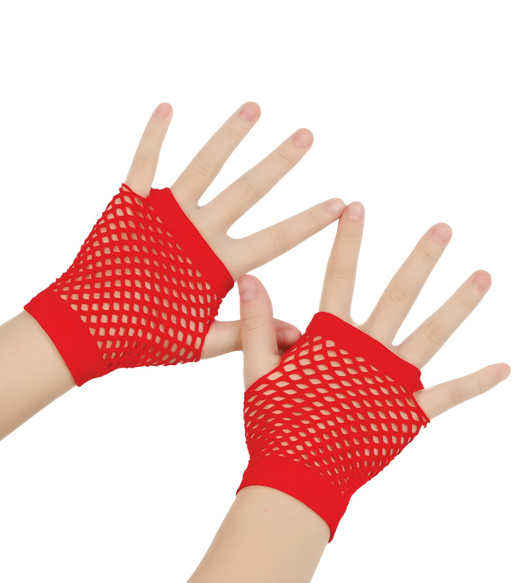 Krátké červené síťované rukavice