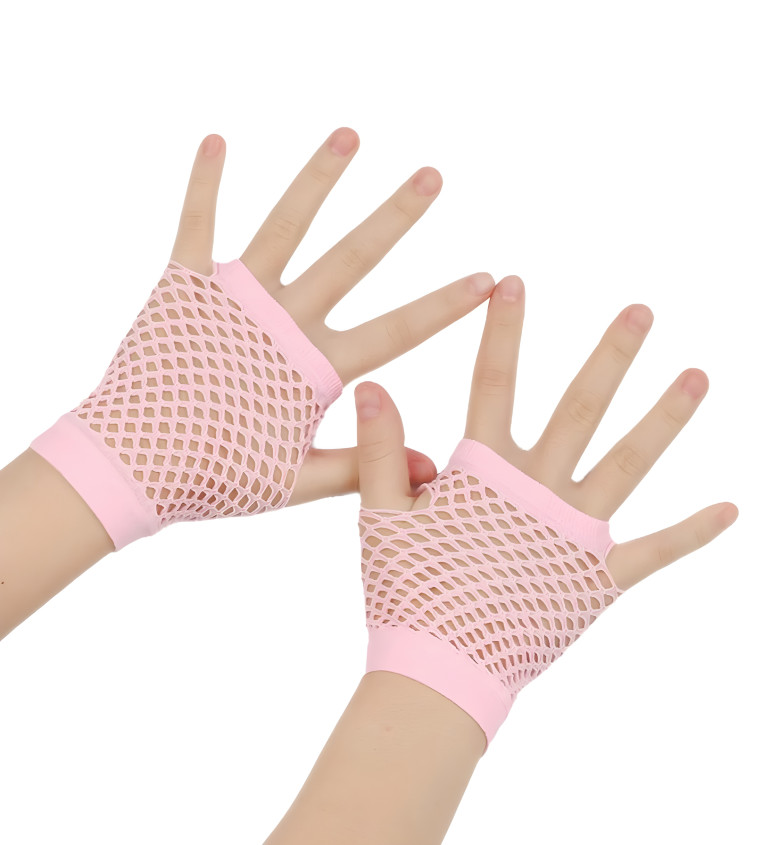 Krátké růžové síťované rukavice